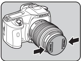 PENTAX K200D+KC+OBJ+DBG3+FT - Alignez le repère de la monture de l'objectif (points rouges) sur le boîtier et l'objet puis tournez l'objet dans le sens horaire jusqu'à ce qu'il s'enclenche en position. - 3