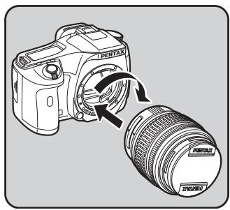 PENTAX K200D+KC+OBJ+DBG3+FT - Alignez le repère de la monture de l'objectif (points rouges) sur le boîtier et l'objet puis tournez l'objet dans le sens horaire jusqu'à ce qu'il s'enclenche en position. - 1