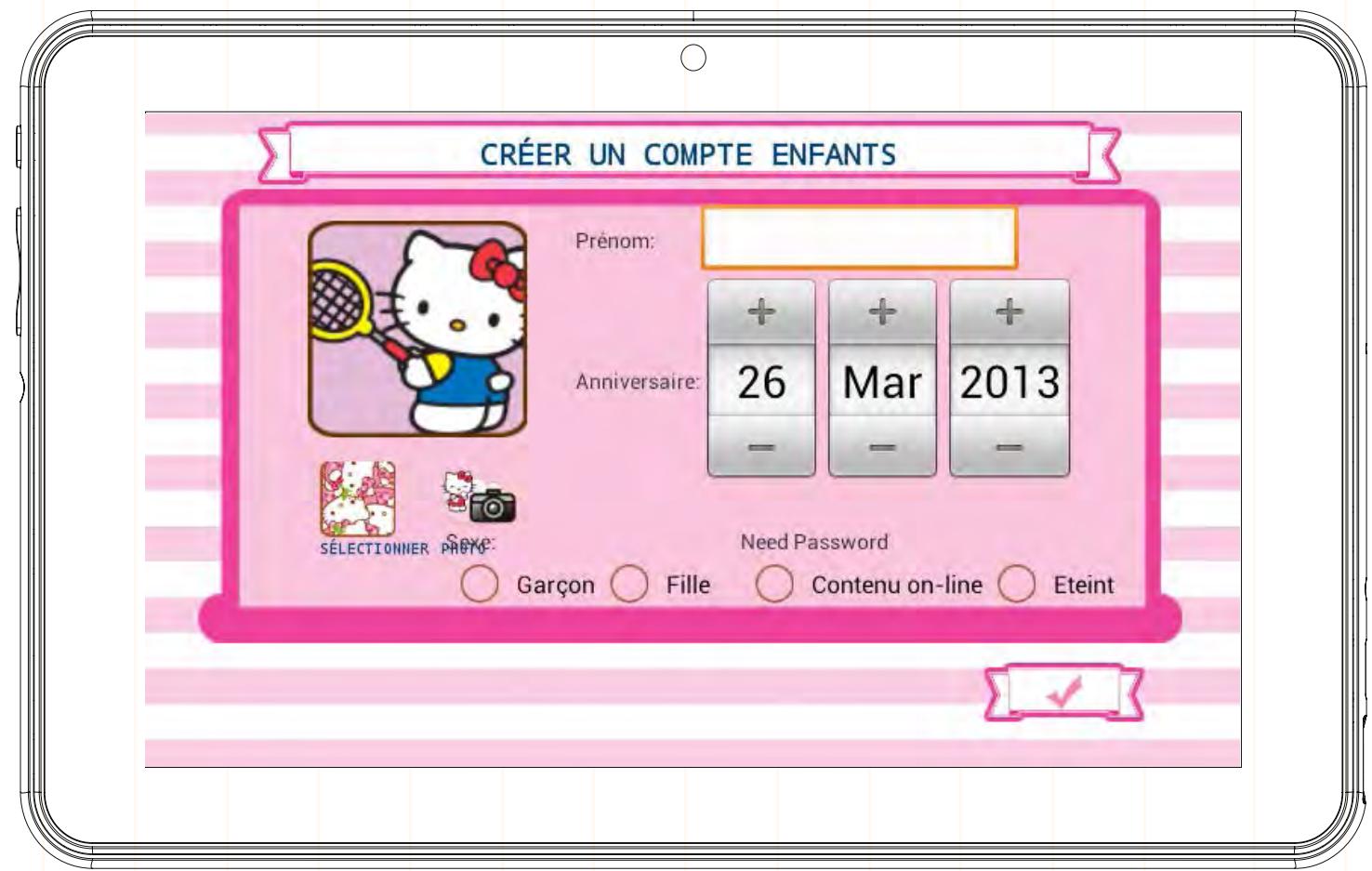 HELLO KITTY TABLETTE PACK HEU014 - Création d'un compte d'enfant - 1