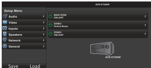 DENON AVRX7200WBKE2 - Lorsque le menu principal est affiché, cliquez sur l'élément de menu que vous pouvez utiliser. - 1