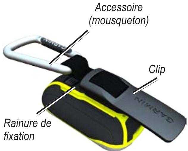 GARMIN DAKOTA 20 - Fixation d'un mousqueton, cordon, support ou de tout autre accessoire fourni en option - 1