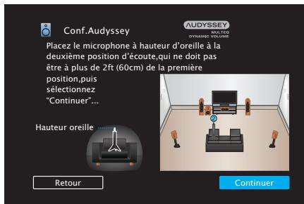DENON AVR-S650H - Disposez le microphone de mesures et de configuration à la position 2, sélectionnez "Continuer", puis appuyez sur ENTER. - 1