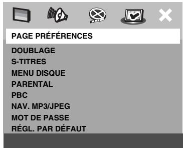 YAMAHA DVD-S550 - Menu relatif aux réglages préférentiels - 1