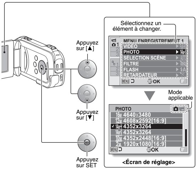 SANYO GH1 - Appuyez sur [▲] ou [▼] pour sélectionner l'élément que vous souhaitez changer et appuyez sur le bouton de réglage SET. - 1