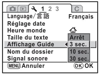 PENTAX KM+KC+18/55+50/200 - Réglage de la durée d'affichage du guide - 1