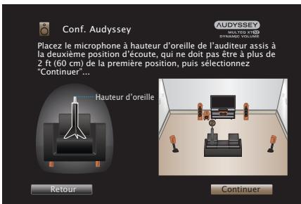 MARANTZ SR6011 - Disposez le microphone de mesures et de configuration à la position 2, sélectionnez "Continuer", puis appuyez sur ENTER. - 1
