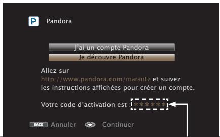 MARANTZ SR6011 - Si vous possédez un compte Pandora, utilisez △▽ pour sélectionner “J'ai un compte Pandora”, puis appuyez sur ENTER. - 1