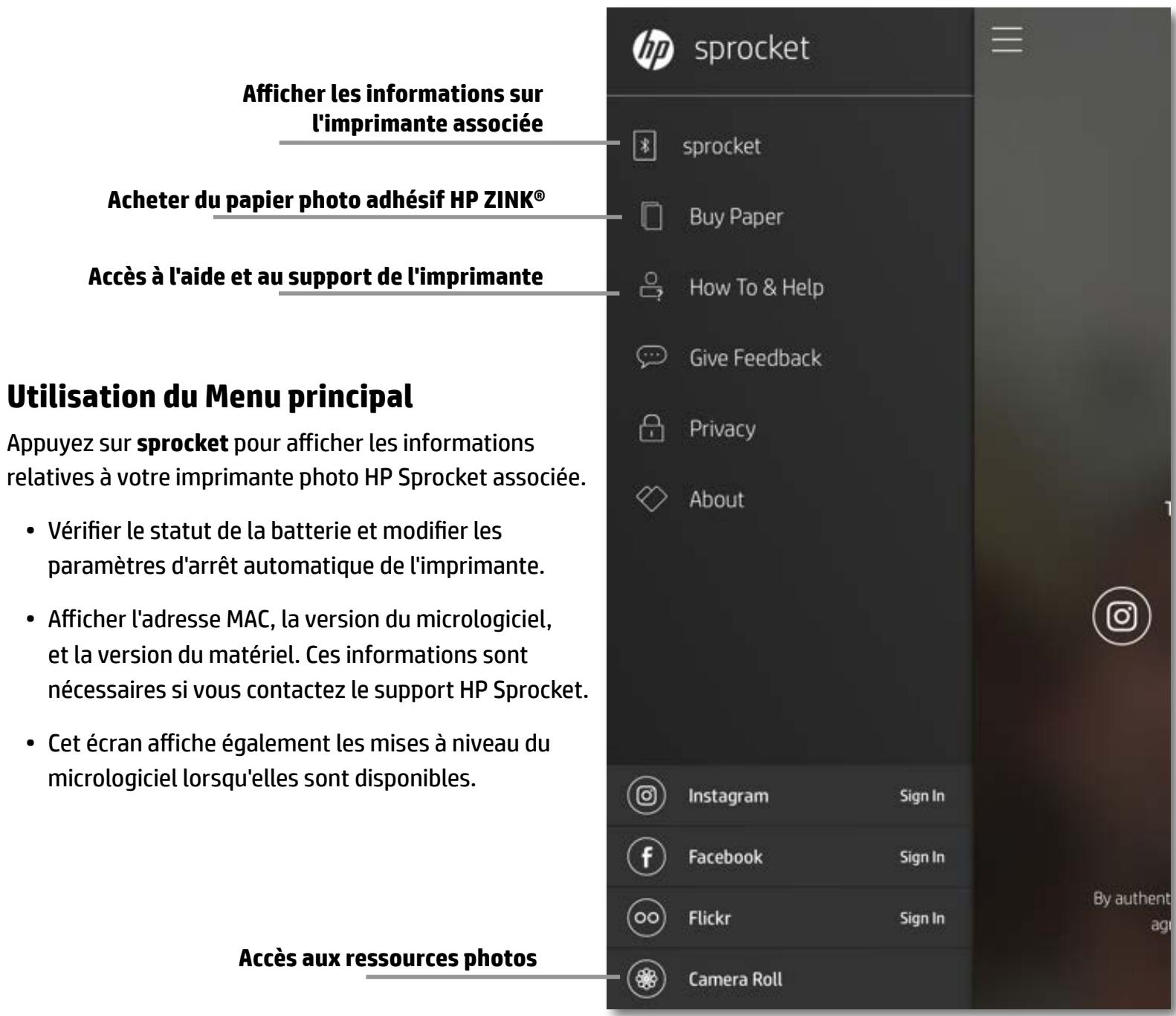 HP SPROCHET NOiRc - Écran d'accueil et navigation dans le menu - 2