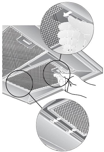 BOSCH DKE645/DKE945 - Removing and inserting the metal grease filters: - 1