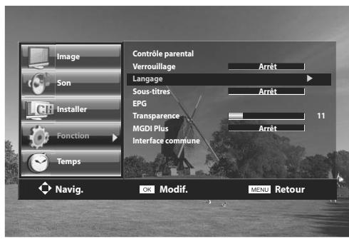 DAEWOO LT 32 61 - Accès au menu langage (langue). - 2
