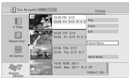 PIONEER DVR 540 HX - Sélectionnez 'Genre Name' sur le menu des commandes. - 1