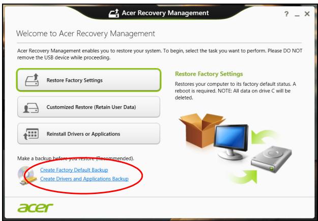 ACER ICONIA W4-820 6460 - Créer la sauvegarde des pilotes et des applications - 1