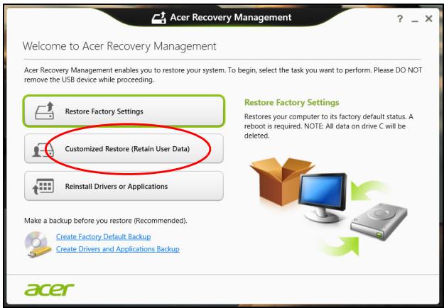 ACER ICONIA W4-820 6460 - Restauration personnalisée avec acer recovery management - 1