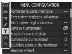 NIKON D780 - Mettez en surbrillance l'icône du menu actuellement sélectionné. - 2