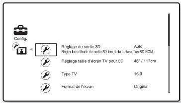 SONY BDV-E780 - Appuyez sur ↑/↓ pour sélectionner l'icône de la catégorie de réglages, puis appuyez sur ⊙. - 1
