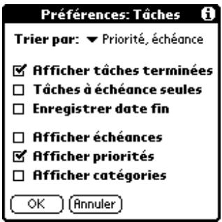PALM m100 - Pour modifier les options d'affichage des tâches : - 1