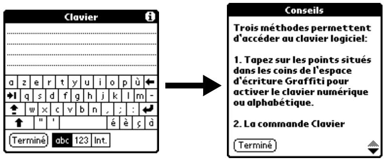PALM m100 - Pour afficher un conseil en ligne : - 1