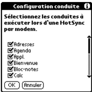 PALM m100 - Pour changer la configuration de la conduite pour une opération hotsync par modem : - 1