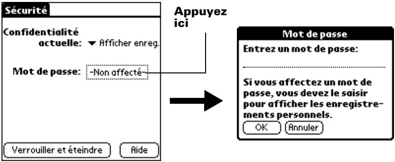 PALM m100 - Pour affecter un mot de passe : - 1