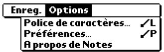 PALM m100 - Menu de l'application notes - 3