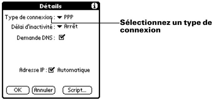 PALM m100 - Pour sélectionner un type de connexion : - 1