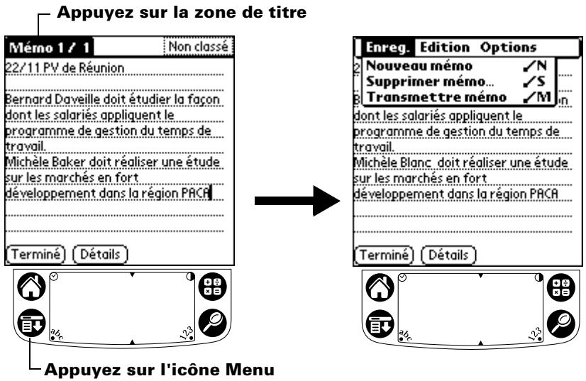 PALM m100 - Pour ouvrir la barre de menus : - 1