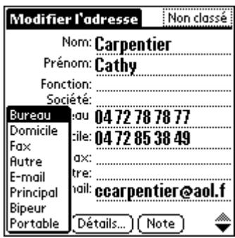 PALM m100 - Pour désigner un autre type de numéro de téléphone pour une entrée : - 2