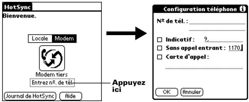 PALM m100 - Pour préparer votre ordinateur de poche en vue d'une opération hotsync par modem : - 2