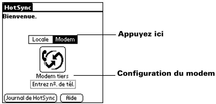 PALM m100 - Pour préparer votre ordinateur de poche en vue d'une opération hotsync par modem : - 1