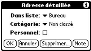 PALM m100 - Pour ouvrir la boîte de dialogue adresse détaillée : - 1