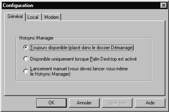 PALM m100 - Pour paramétrer les options hotSync sur un ordinateur windows : - 1