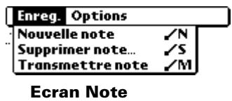 PALM m100 - Menu de l'application notes - 2