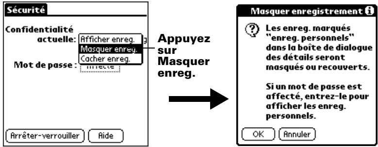 PALM m100 - Pour masquer tous les enregistrements personnels : - 1