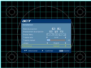ACER X1210K - Menu d'installation - 1