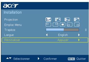 ACER X1210K - Menu d'installation - 2
