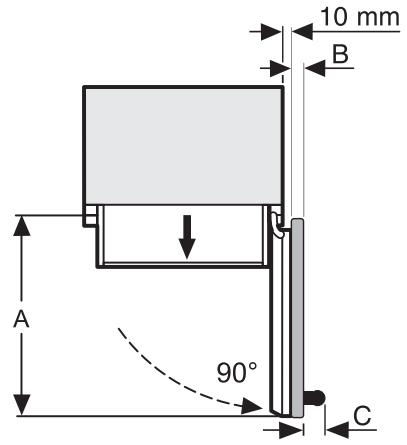 MIELE KWT1601VI - Dimensions de la porte de l'appareil (angle d'ouverture min.) - 1