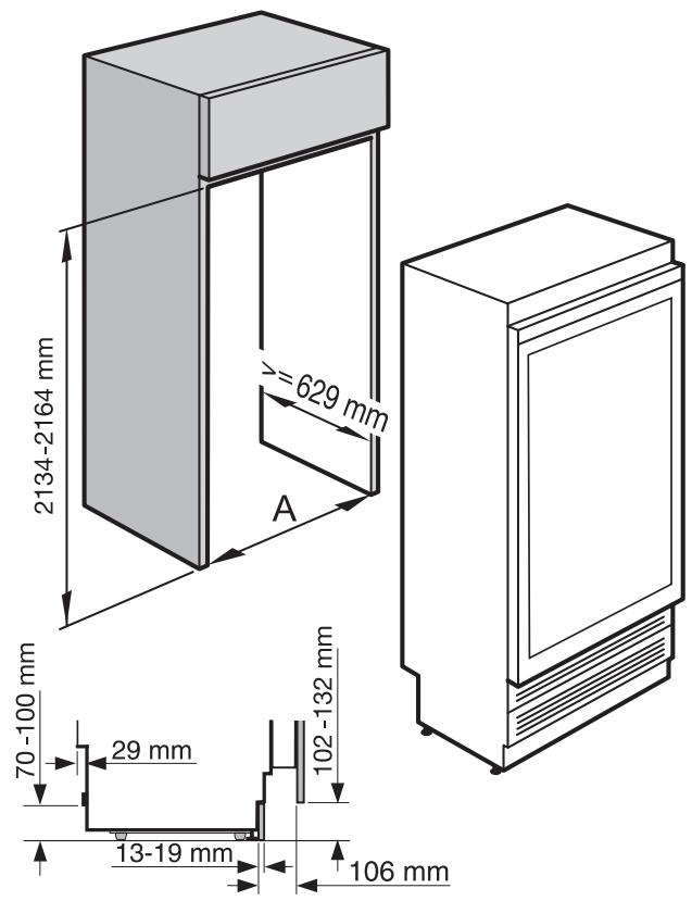 MIELE KWT1601VI - Dimensions de la porte de l'appareil (angle d'ouverture min.) - 2