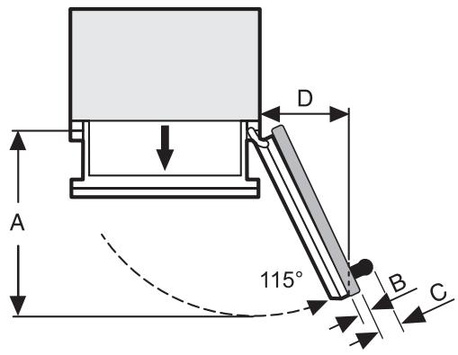 MIELE KWT1601VI - Dimensions de la porte de l'appareil (angle d'ouverture min.) - 1