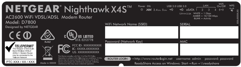 NETGEAR D7800-100PESC - Nom et mot de passe du réseau WiFi - 1