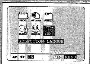 PROG OPTIONS INSTALL CLOCK BONUS LANGS SELECTION LANGUE OK FIN MENU