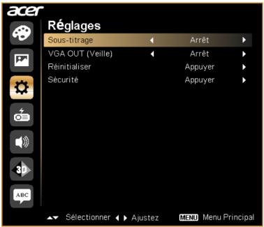 ACER P1340W - Réglage - 2