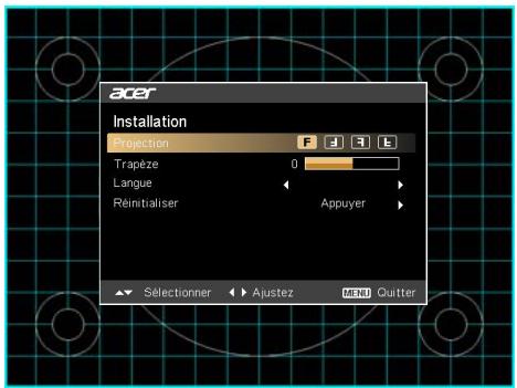 ACER P1340W - Menu d'installation - 1