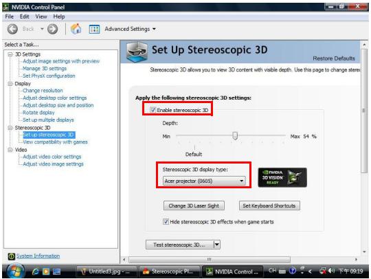 ACER P1340W - Configuration d'un environnement 3D - 2