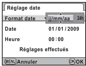 PENTAX K7+DA18-55WR+50-200 - Utilisez le bouton de navigation ( ) pourchoisir le format de date. - 1