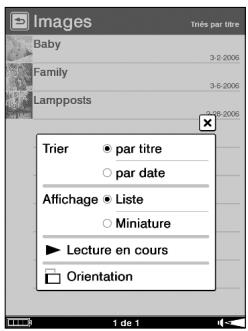SONY LIVNU PRS600 SILVER - Menu d'options de la liste « images - 1