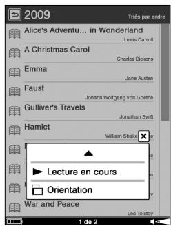 SONY LIVNU PRS600 SILVER - Utilisation du menu d'options de la liste des livres - 1