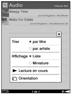 SONY LIVNU PRS600 SILVER - Menu d'options de la liste « audio - 1