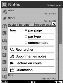 SONY LIVNU PRS600 SILVER - Utilisation du menu d'options de la liste « notes - 1