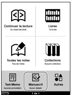 SONY LIVNU PRS600 SILVER - Dans le menu d'accueil, tapez sur (« manuscrit »). - 1