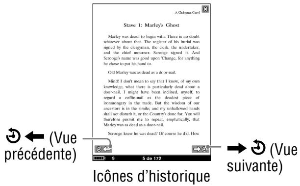 SONY LIVNU PRS600 SILVER - Dans la page du livre, appuyez sur la touche options, puis tapez sur « historique - 1